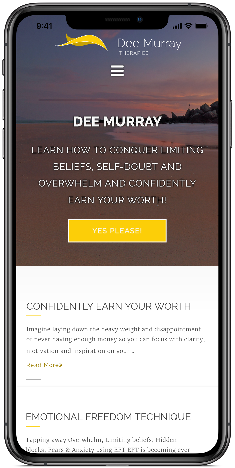 Dee's website on an iPhone X