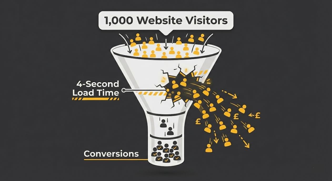 Diagram showing the 3-second rule in web design with load time benchmarks