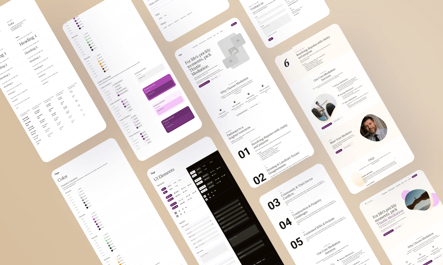 Thistle Mediation style guide and mockups