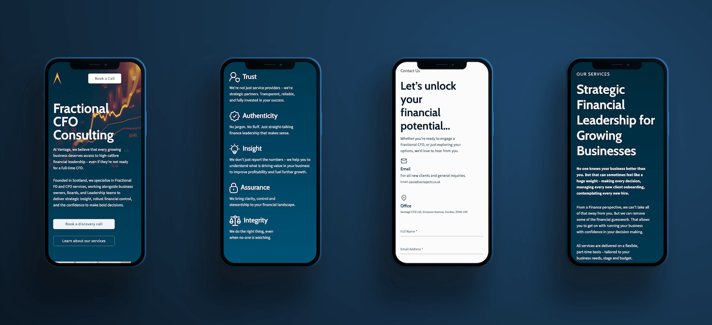 Vantage CFO website on iPhone devices